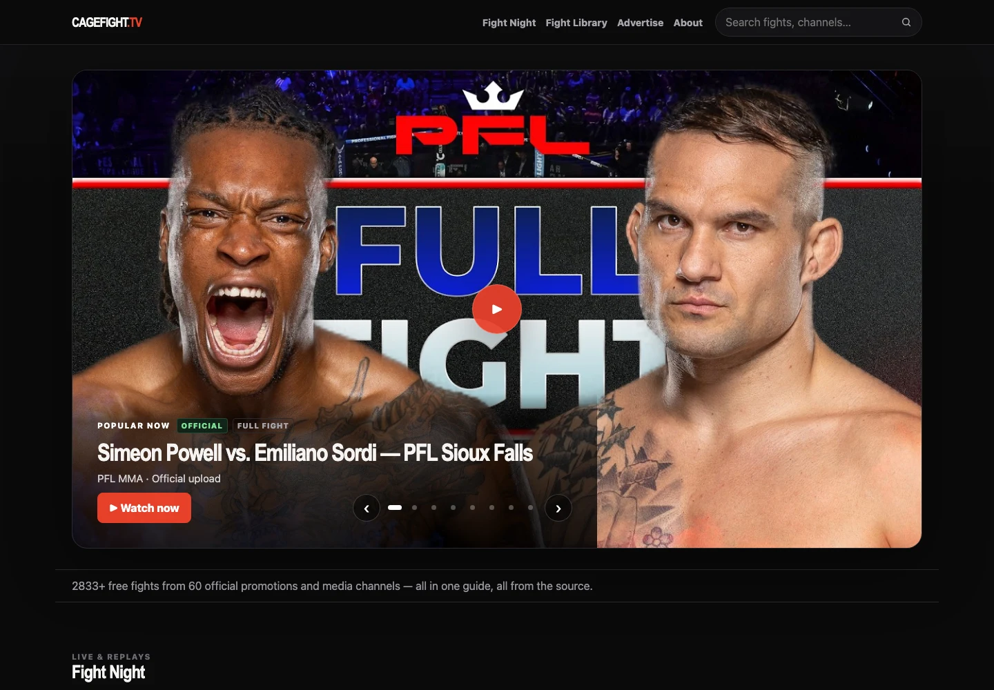 CageFight.TV website screenshot