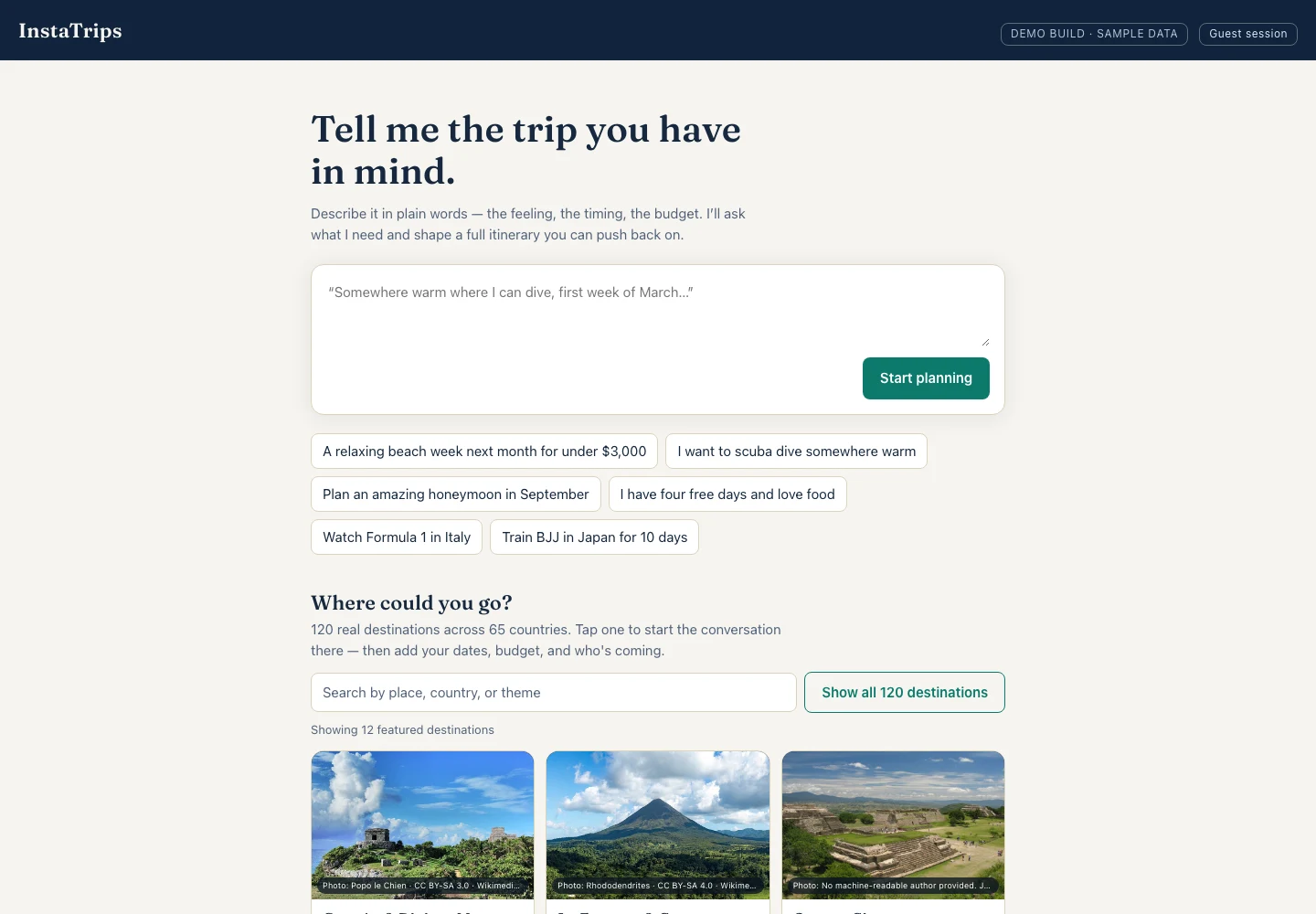 InstaTrips website screenshot