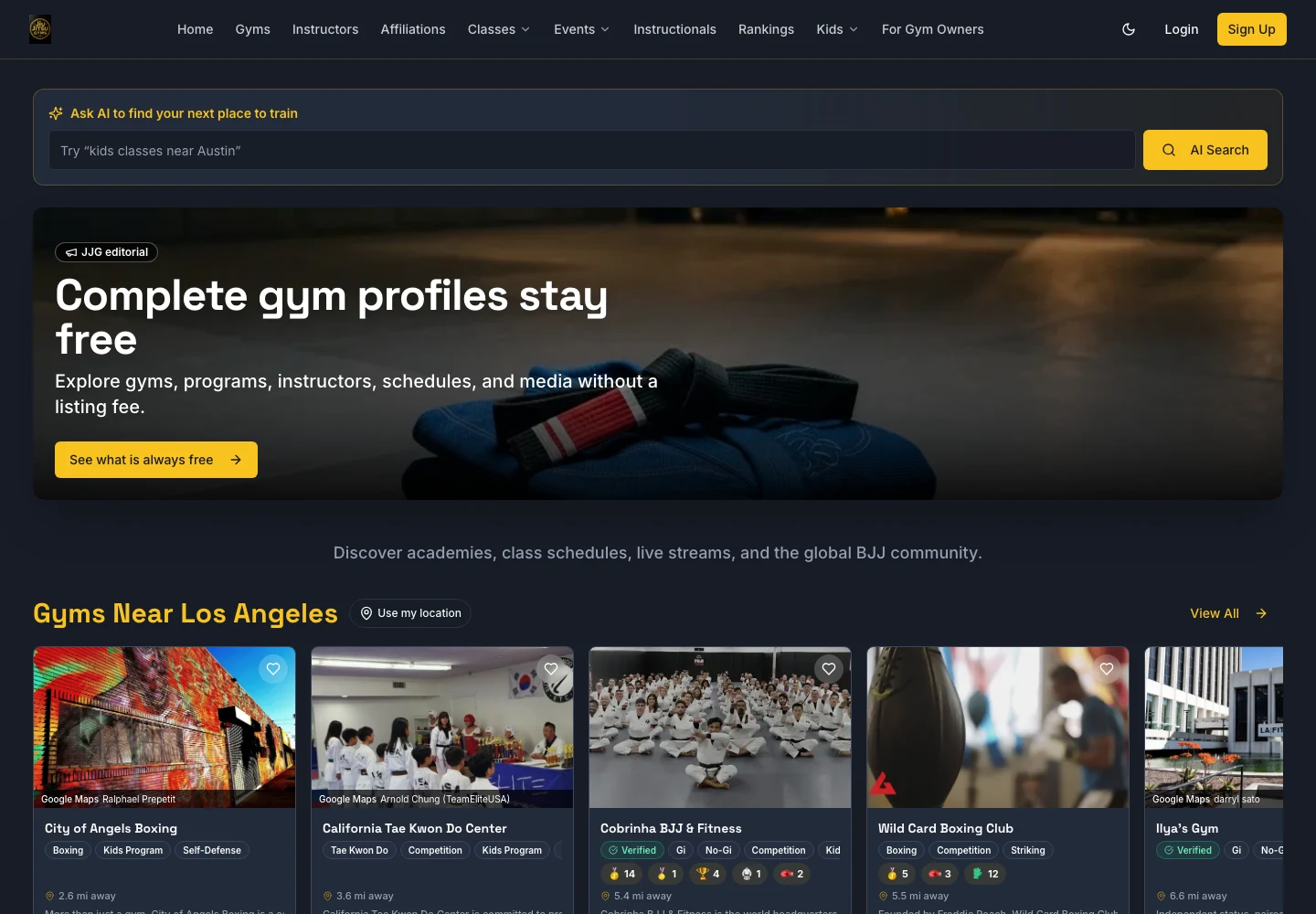 JiuJitsuGyms website screenshot