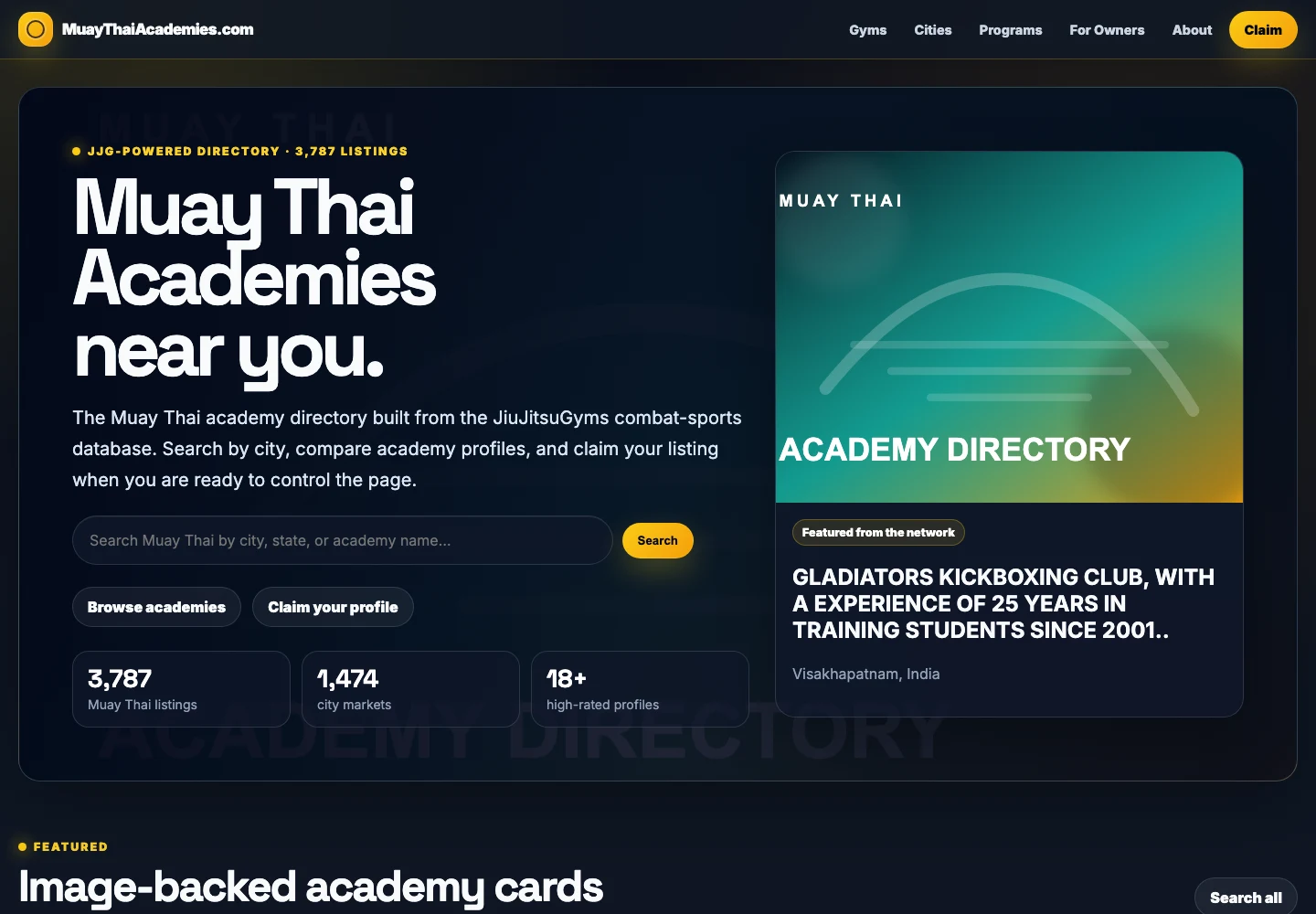 Muay Thai Academies website screenshot
