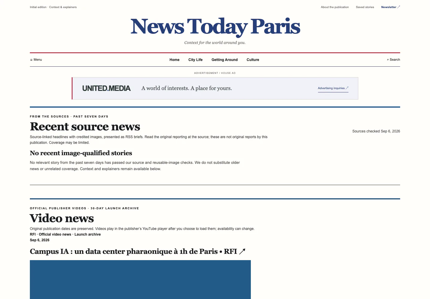 News Today Paris website screenshot