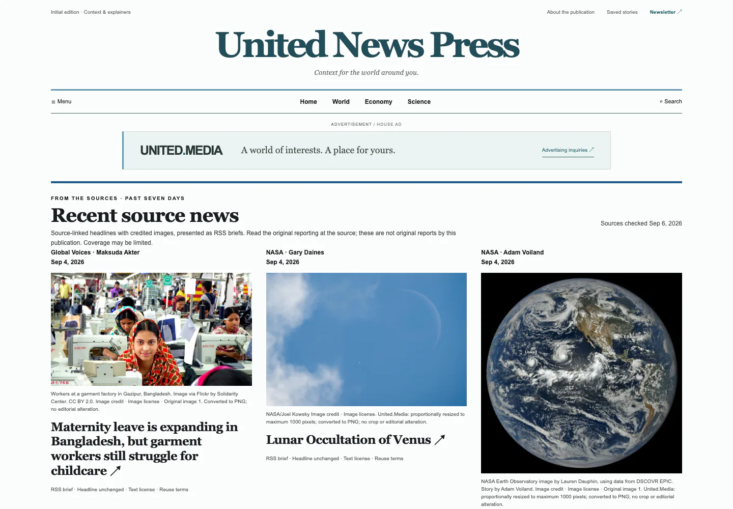United News Press website screenshot